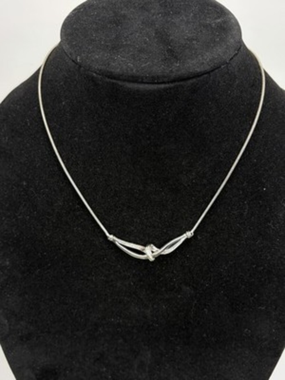 Vintage HN 925 Sterling Silver Genuine Diamond Love Knot Snake Chain Necklace